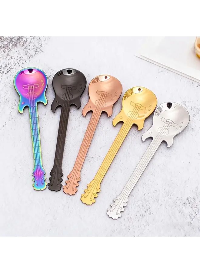 Silvery 2 Piece Set Stainless Steel Creative Cute Guitar Coffee Spoon Multi Purpose Tea Milk Ice Cream Dessert Mixing Stirring Spoon - Image 2