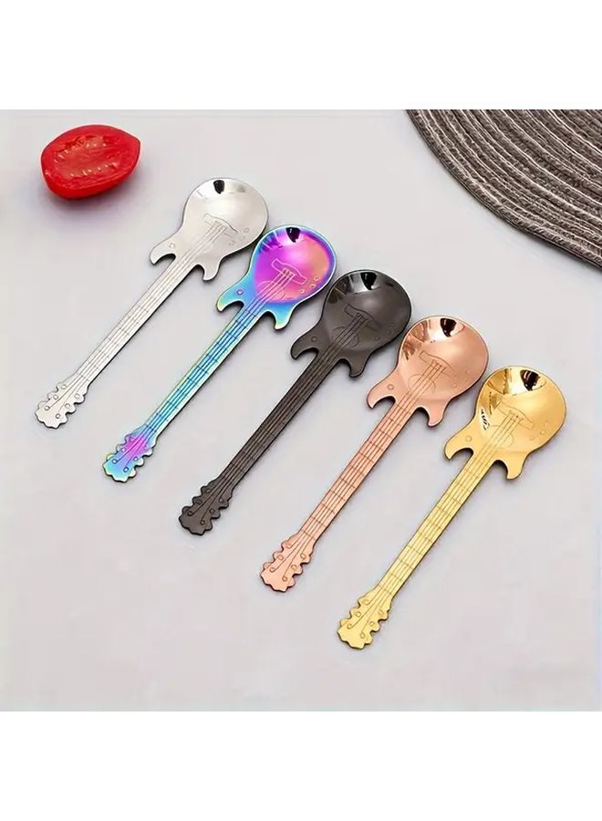 Silvery 2 Piece Set Stainless Steel Creative Cute Guitar Coffee Spoon Multi Purpose Tea Milk Ice Cream Dessert Mixing Stirring Spoon - Image 1