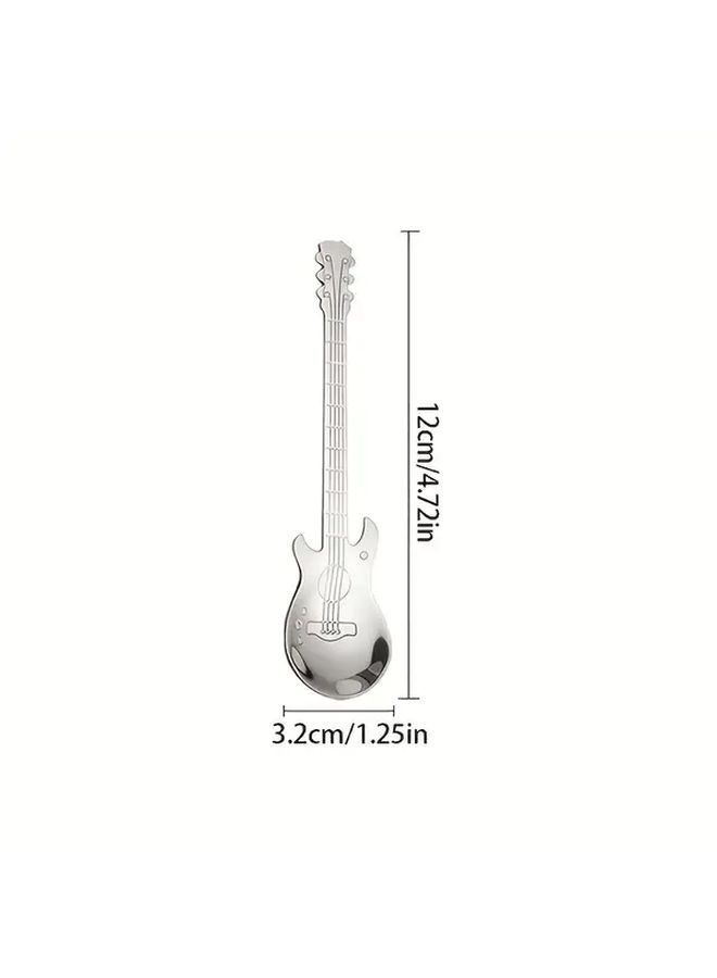 Silvery 2 Piece Set Stainless Steel Creative Cute Guitar Coffee Spoon Multi Purpose Tea Milk Ice Cream Dessert Mixing Stirring Spoon - Image 3