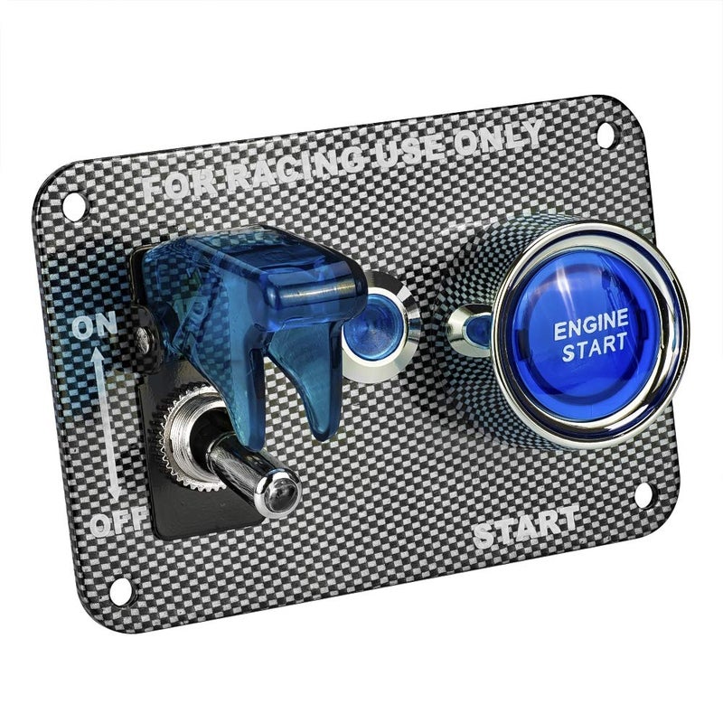 Jtron DC12V Racing Car Ignition Switch Panel with Engine Start Push Button and Blue Indicator Light - Image 1