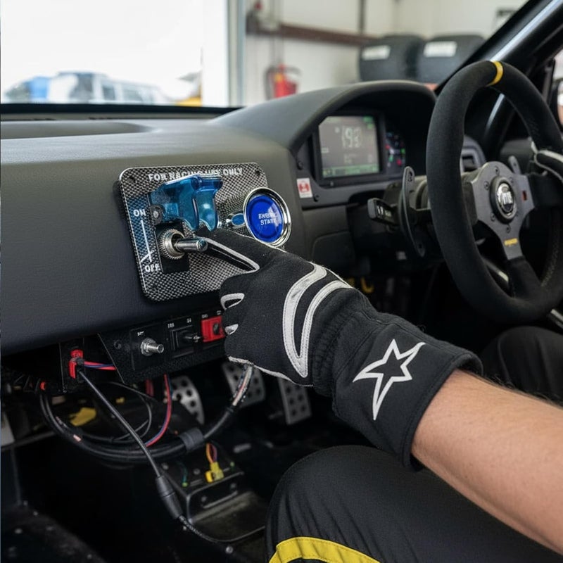 Jtron DC12V Racing Car Ignition Switch Panel with Engine Start Push Button and Blue Indicator Light - Image 2