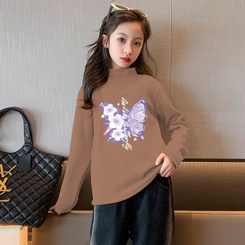 Y2371# Girls' Long Sleeve T-Shirt Children'S Velvet Casual Joker Clothes New Autumn Jacket Children'S Base Shirt T - Image 1
