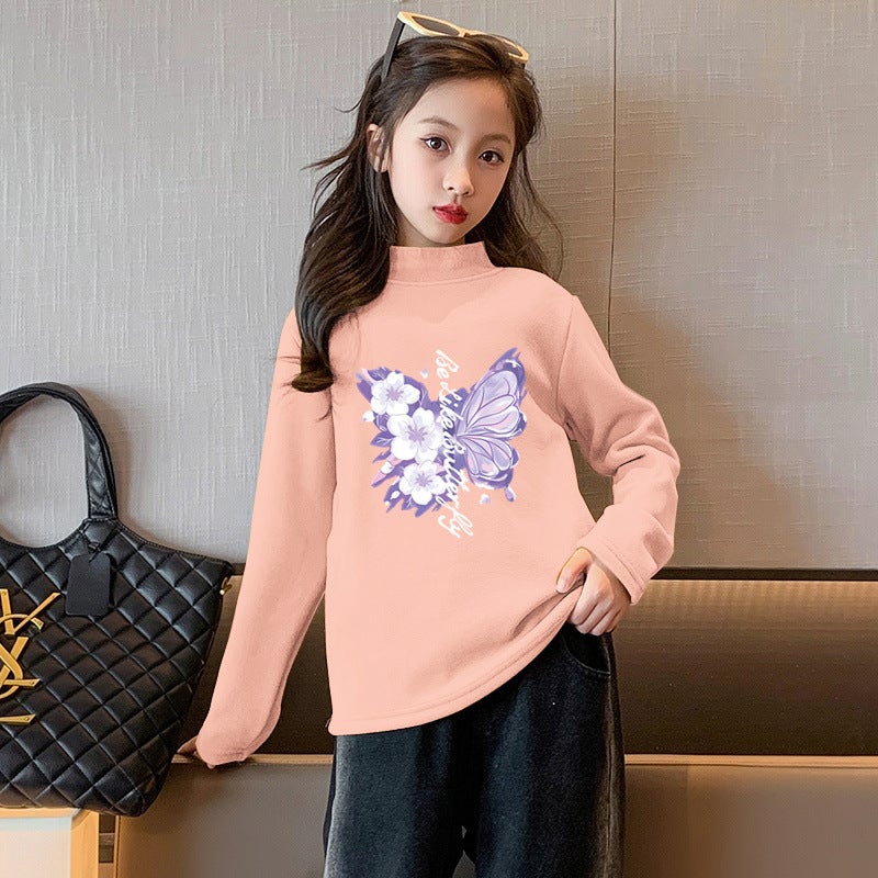 Y2371# Girls' Long Sleeve T-Shirt Children'S Velvet Casual Joker Clothes New Autumn Jacket Children'S Base Shirt T - Image 4
