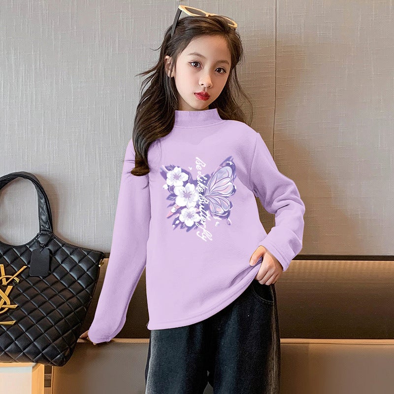 Y2371# Girls' Long Sleeve T-Shirt Children'S Velvet Casual Joker Clothes New Autumn Jacket Children'S Base Shirt T - Image 5