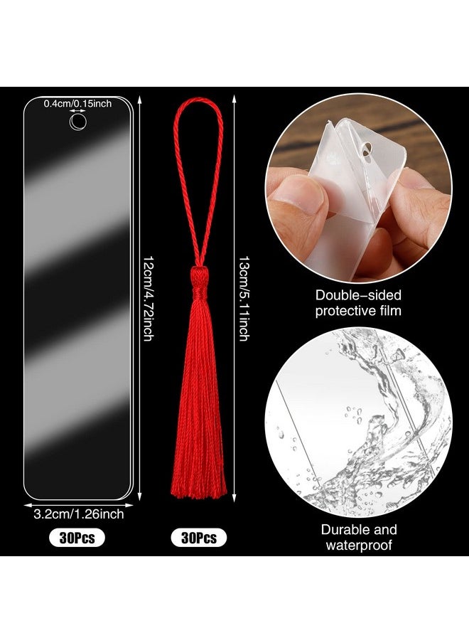 Prudiut - 60 Pcs Acrylic Bookmark Blanks, 30Pcs Clear Acrylic Craft Bookmarks For Women With 30 Pieces Colorful Tassel For Diy Bookmarks Crafts School Gift Bags Christmas Stocking Stuffers(4.75 × 1Inch) - Image 1