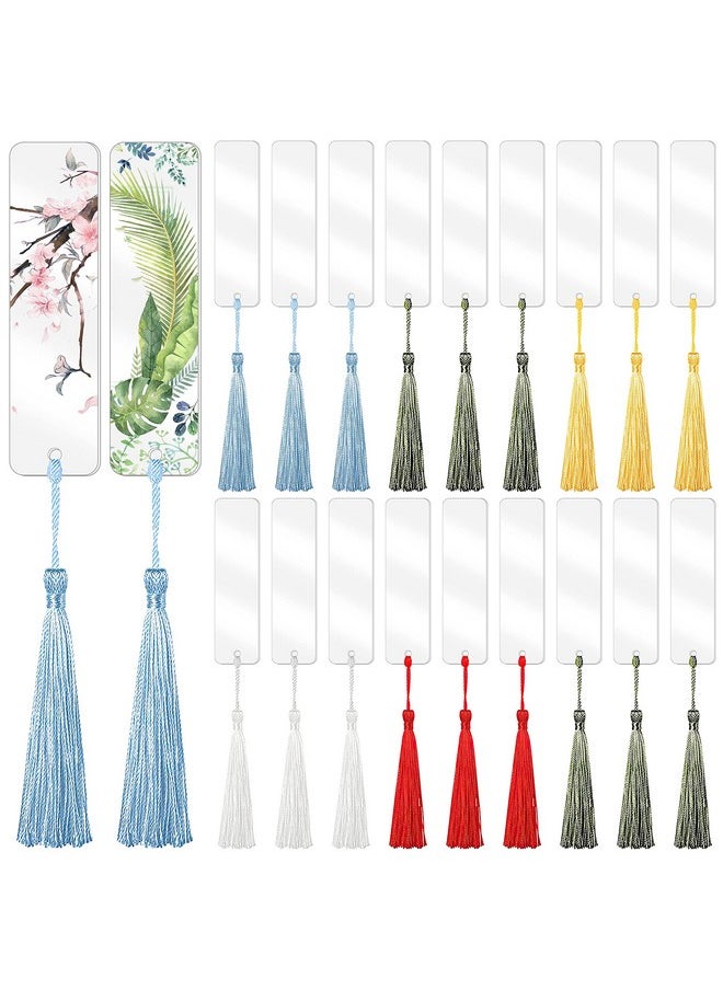 Prudiut - 60 Pcs Acrylic Bookmark Blanks, 30Pcs Clear Acrylic Craft Bookmarks For Women With 30 Pieces Colorful Tassel For Diy Bookmarks Crafts School Gift Bags Christmas Stocking Stuffers(4.75 × 1Inch) - Image 1