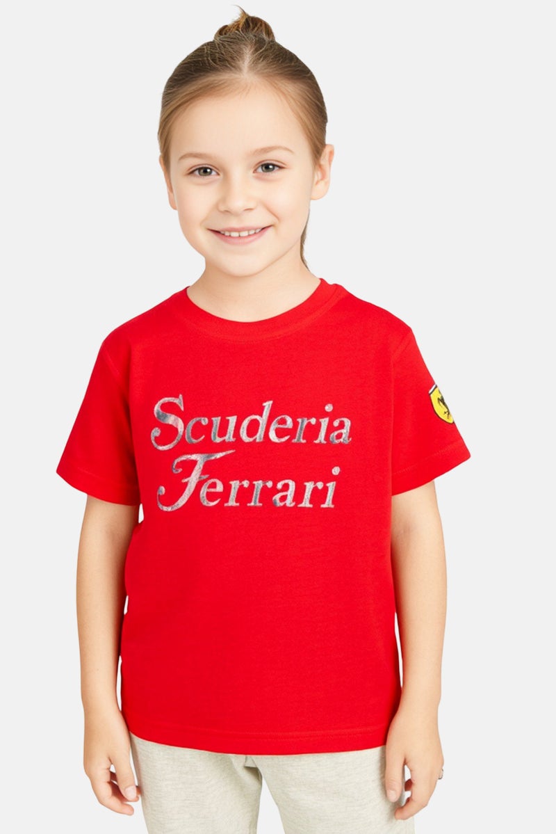 Scuderia Ferrari Toddlers Girl Crew Neck Short Sleeve Brand Logo T-Shirt, Red - Image 1