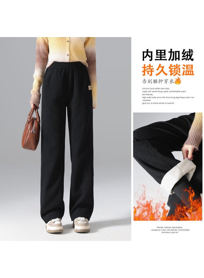 Tucano 25 Winter Fleece Warm Commuting Versatile Straight-Leg Casual Pants Women Relaxed Lazy European Fleece Cotton Simple Wide-Leg Pants - Image 3