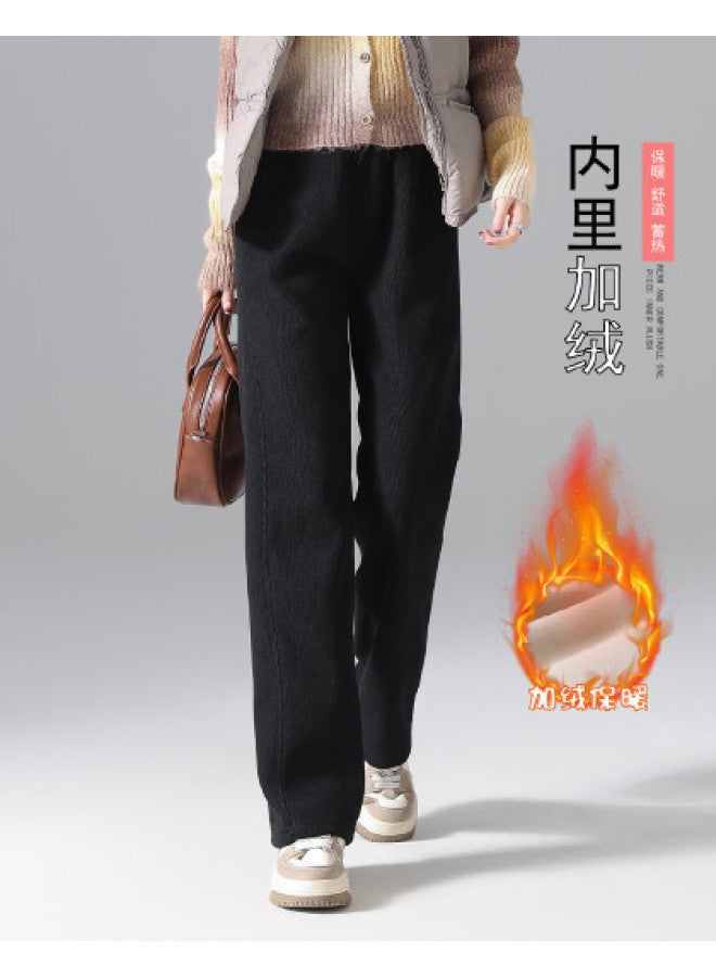 Tucano 25 Winter Fleece Warm Commuting Versatile Straight-Leg Casual Pants Women Relaxed Lazy European Fleece Cotton Simple Wide-Leg Pants - Image 1