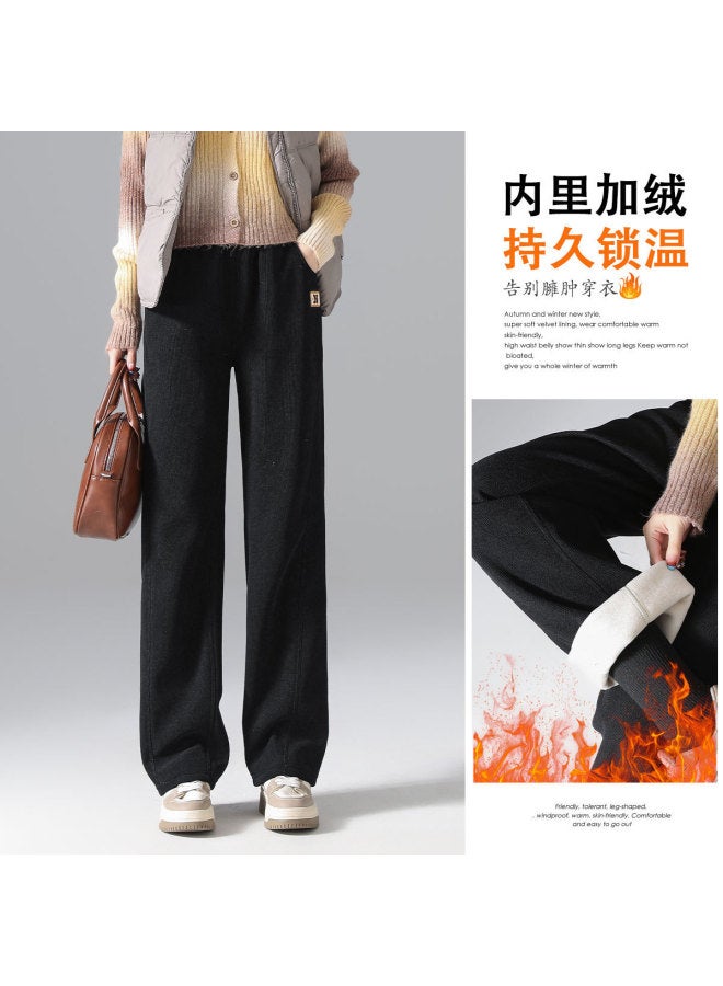 Tucano 25 Winter Fleece Warm Commuting Versatile Straight-Leg Casual Pants Women Relaxed Lazy European Fleece Cotton Simple Wide-Leg Pants - Image 2