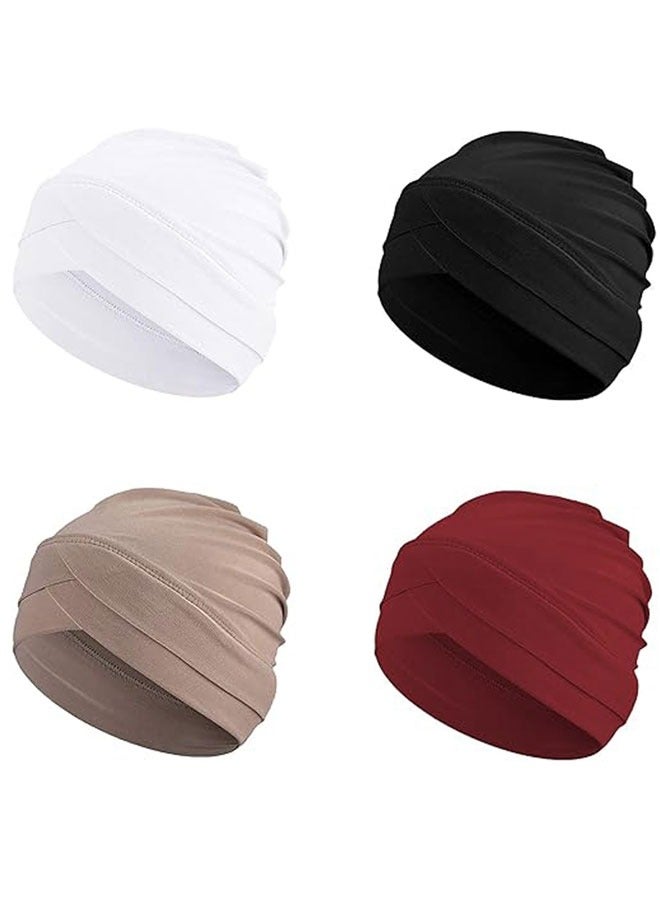 HAWAWA 4 Pieces Turbans for Women, Lightweight Stretchy Head Wraps Chemo Headwear Beanie Cap Sleep Hat for Women Girls - Image 1