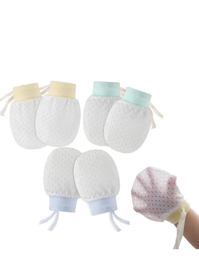 Baby Anti Scratch Mittens for Newborn Boys Girls, Elasticity Adjustable Breathable Meshes No Scratching Gloves Mitts Mits, Suit 0-12 Months Boy And Girl 3 Pairs - Image 1