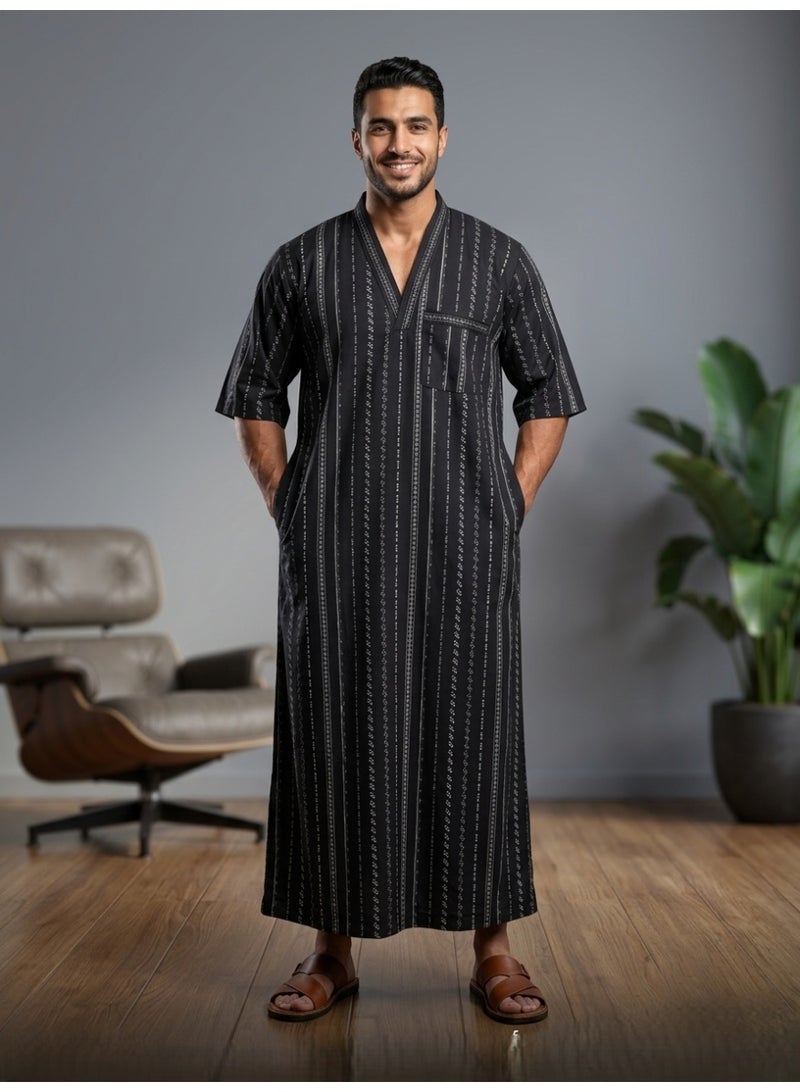 Men's nightgown, seven-sleeve shirt, men's nightgown, men's short-sleeve shirt, comfortable Saudi short-sleeve shirt, comfortable loungewear, house shirt, sleep shirt, short-sleeve shirt, loose-fitting shirt, men's gifts, gift for men - Image 2