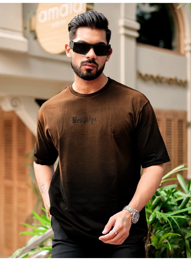 Maniac Mens Tie & Dye Round Neck 3/4th Sleeve Brown Cotton T-Shirt - Image 2