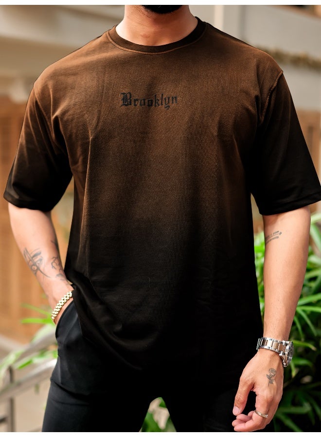 Maniac Mens Tie & Dye Round Neck 3/4th Sleeve Brown Cotton T-Shirt - Image 5