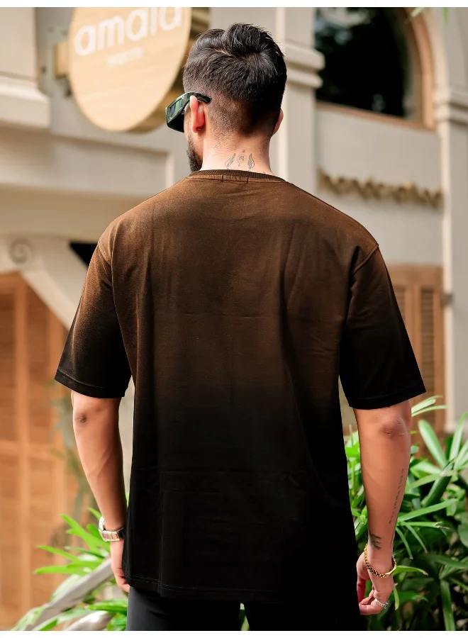 Maniac  Maniac Mens Tie & Dye Round Neck 3/4th Sleeve Brown Cotton T-Shirt for Men | Best Price UAE