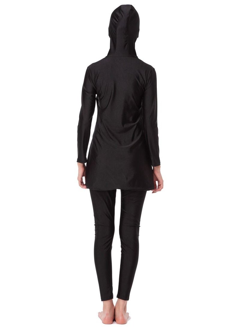 Loquat 2-Piece Conservative Hooded Swimwear Set Long Sleeve Burkini Swimsuit Set Black  - Image 2