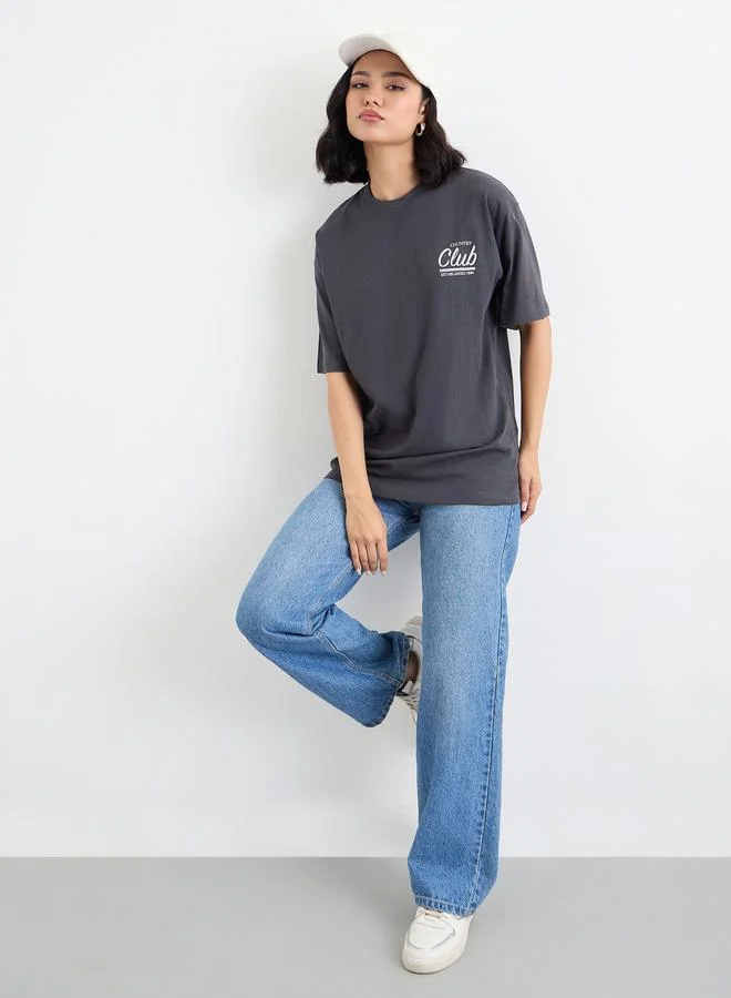 ستايلي Styli Slogan Print Oversized T-Shirt