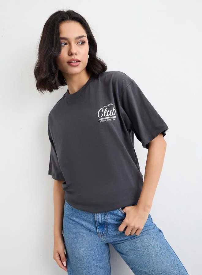 ستايلي Styli Slogan Print Oversized T-Shirt