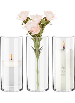 10 Inch Tall Clear Glass Cylinder Vases Bulk Set of 3 Cylinder Floating Candle Holders Bulk Plant Flower Vases for Centerpieces Wedding and Home Decoration