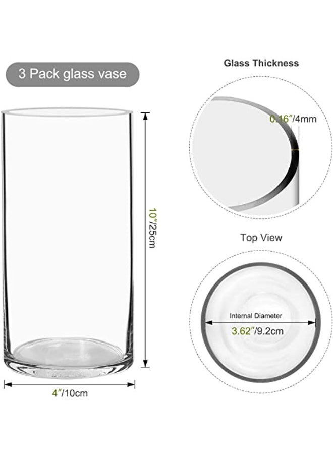 Excellence - 10 Inch Tall Clear Glass Cylinder Vases Bulk Set of 3 Cylinder Floating Candle Holders Bulk Plant Flower Vases for Centerpieces Wedding and Home Decoration - Image 1