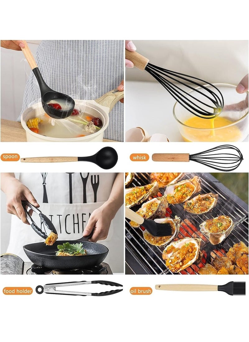 12 قطعة مجموعة أدوات مطبخ من السيليكون غير لاصقة، أواني الطبخ، أواني الطبخ، ملعقة، مجرفة، مضارب البيض، مقبض خشبي، أداة مطبخ الطبخ - Image 3