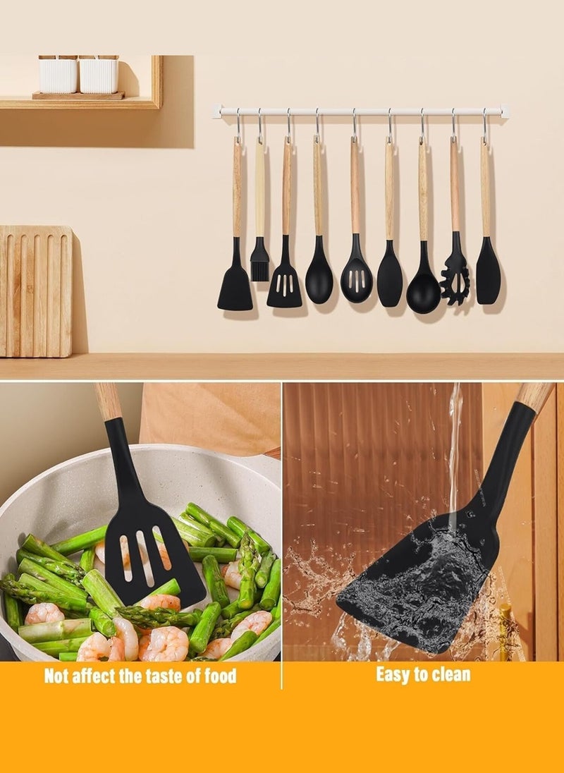 12 قطعة مجموعة أدوات مطبخ من السيليكون غير لاصقة، أواني الطبخ، أواني الطبخ، ملعقة، مجرفة، مضارب البيض، مقبض خشبي، أداة مطبخ الطبخ - Image 5