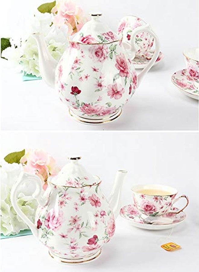 Brew To A Tea BTaT- Floral Tea Pot with Gift Box, 38 oz, White with Pink Roses & Gold Trim, Porcelain Teapot Ceramic, Dishwasher Safe, Mothers Day Gift - Image 5