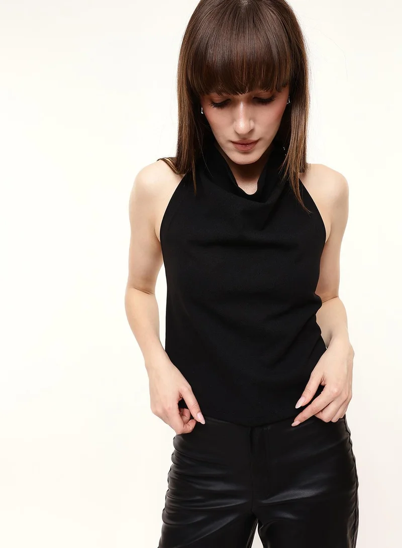 Dennis Lingo Black Poly Spandex Solid Print Camisole Slim Fit Tops For Women