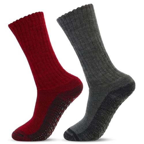Bonjour Women's Woolen Anti-Skid (Gripper) Calf Length Indoor Socks, Pack Of 2, Free Size, Assorted - Image 3