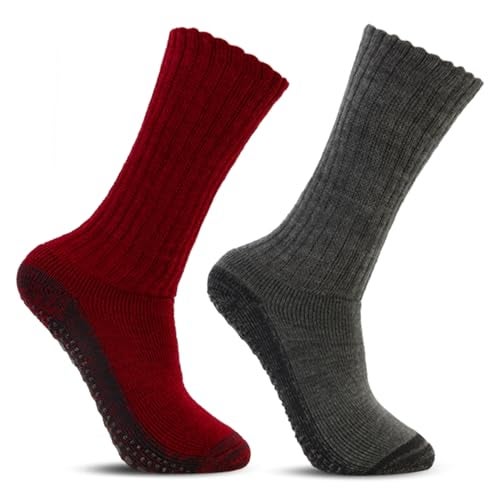 Bonjour Women's Woolen Anti-Skid (Gripper) Calf Length Indoor Socks, Pack Of 2, Free Size, Assorted - Image 1