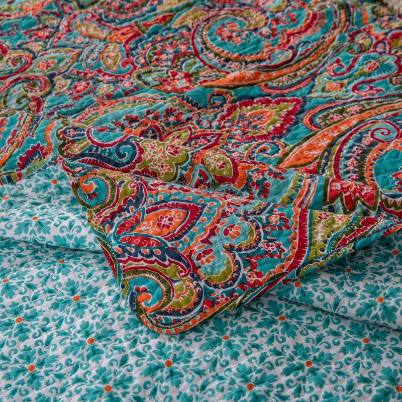 YASMENG 100% Cotton Boho Quilt Set Full Queen Size Colorful Gorgeous Paisley Mandala Floral Reversible Quilted Bedding Bohemian Vibrant Exotic Soft Breathable Bedspread Coverlet Set for All Seasons - Image 5