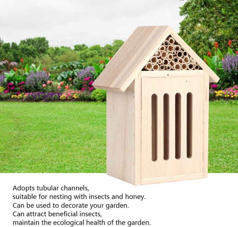 woobles Insect House Natural Wooden Bee Hotel Butterfly Habitat,Adopts Tubular Channels,Garden Shelter for Bees, Butterflies, Ladybugs (C)- - Image 5