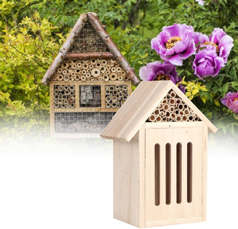 woobles Insect House Natural Wooden Bee Hotel Butterfly Habitat,Adopts Tubular Channels,Garden Shelter for Bees, Butterflies, Ladybugs (C)- - Image 1