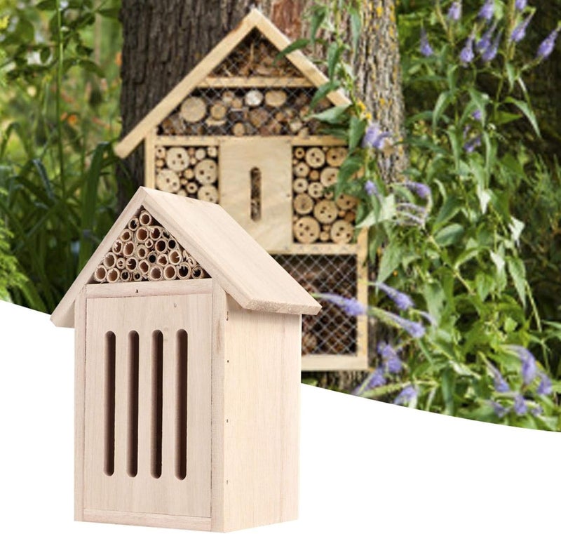 woobles Insect House Natural Wooden Bee Hotel Butterfly Habitat,Adopts Tubular Channels,Garden Shelter for Bees, Butterflies, Ladybugs (C)- - Image 3