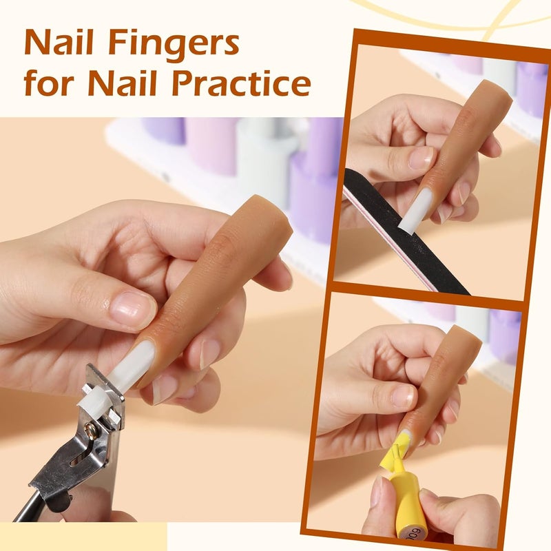 Yokilly Silicone Practice Fingers for Acrylic Nails, Bendable Fake Nail Training Finger Manicure DIY Nail Art (3-2pcs) - Image 5