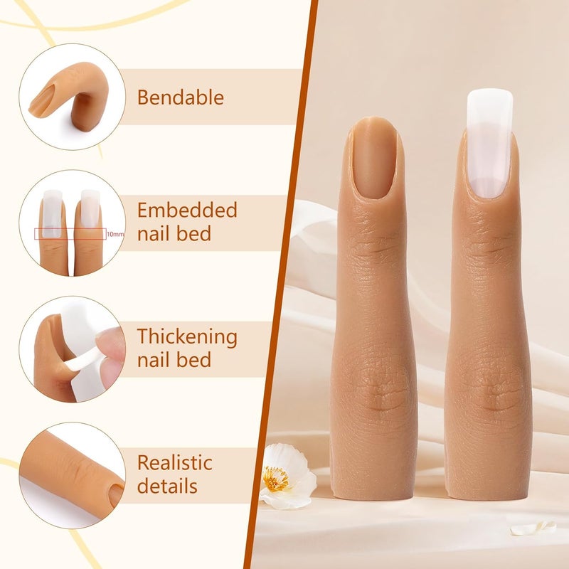 Yokilly Silicone Practice Fingers for Acrylic Nails, Bendable Fake Nail Training Finger Manicure DIY Nail Art (3-2pcs) - Image 2