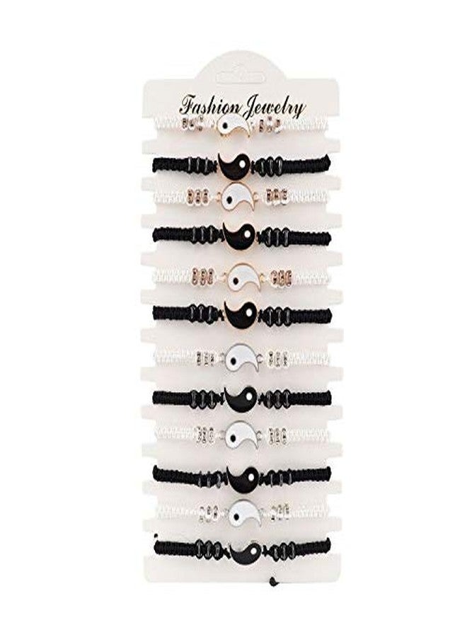 Pingyongchang 12 PCS Set Yin Yang Friend Couple Bracelets Adjustable Waterproof Handmade Cord Relationship Bracelets for Friendship Relationship Boyfriend Girlfriend Totall-gold black white - Image 2