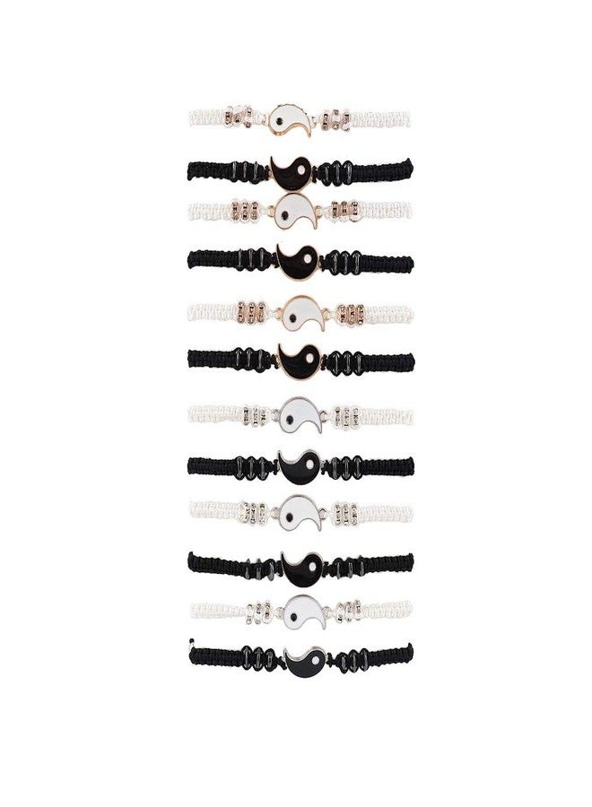 Pingyongchang 12 PCS Set Yin Yang Friend Couple Bracelets Adjustable Waterproof Handmade Cord Relationship Bracelets for Friendship Relationship Boyfriend Girlfriend Totall-gold black white - Image 1