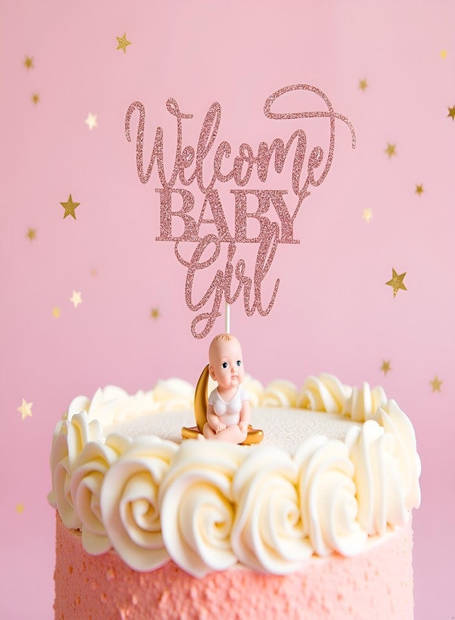 Kaoenla Welcome Baby Girl Cake Toppers - Baby Shower, Baby Shower, Newborn Gender Show Girl Happy Birthday Party Decoration (Rose Gold) - Image 1