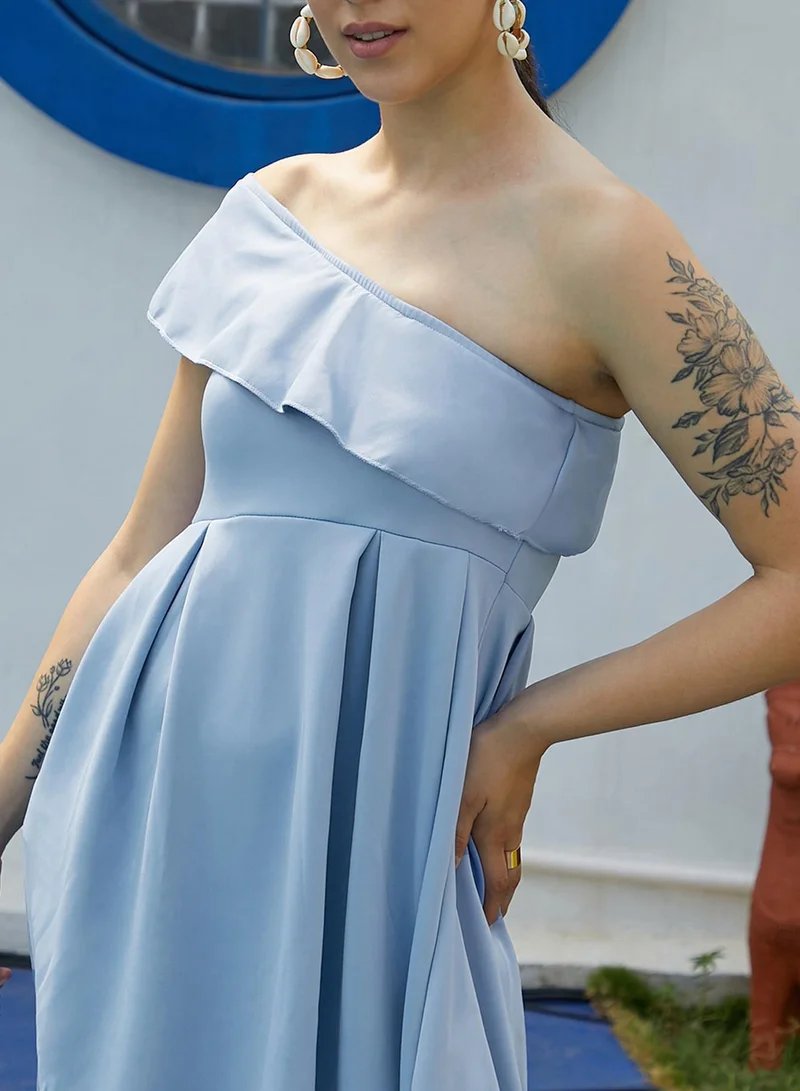 PINACOLADA  Women's Sky Blue One-Shoulder Ruffle Dress for Women | Best Price UAE