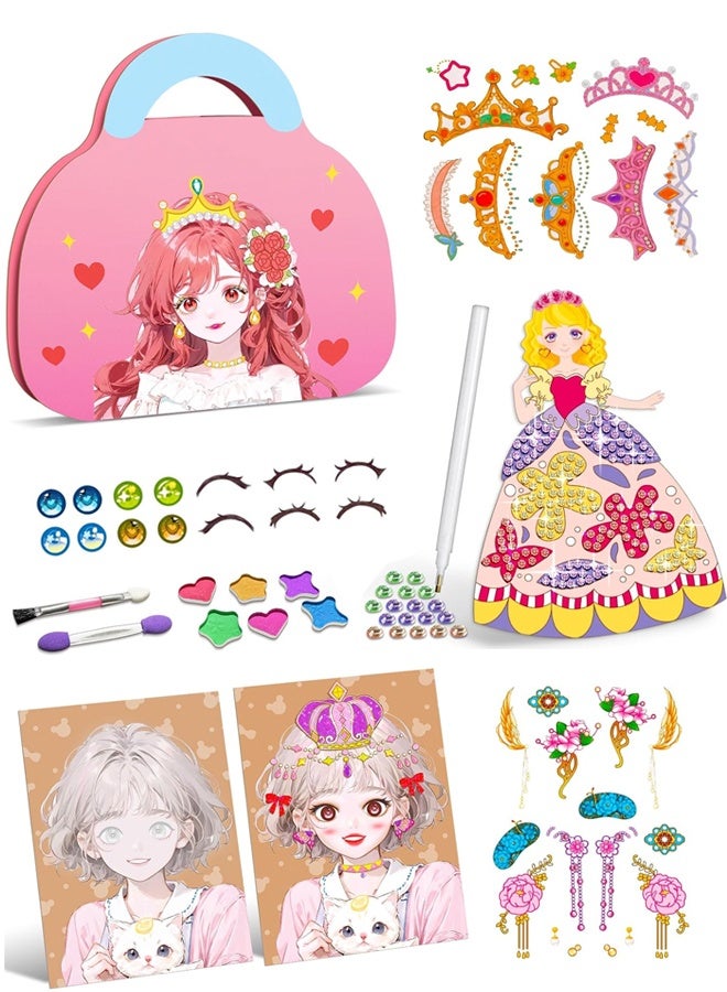 Art Craft Activity for Kids, Paper Craft Kits - Paper Makeup DIY Girls Toy Kit with Diamond Painting & Princess Dress Up Set - Image 1
