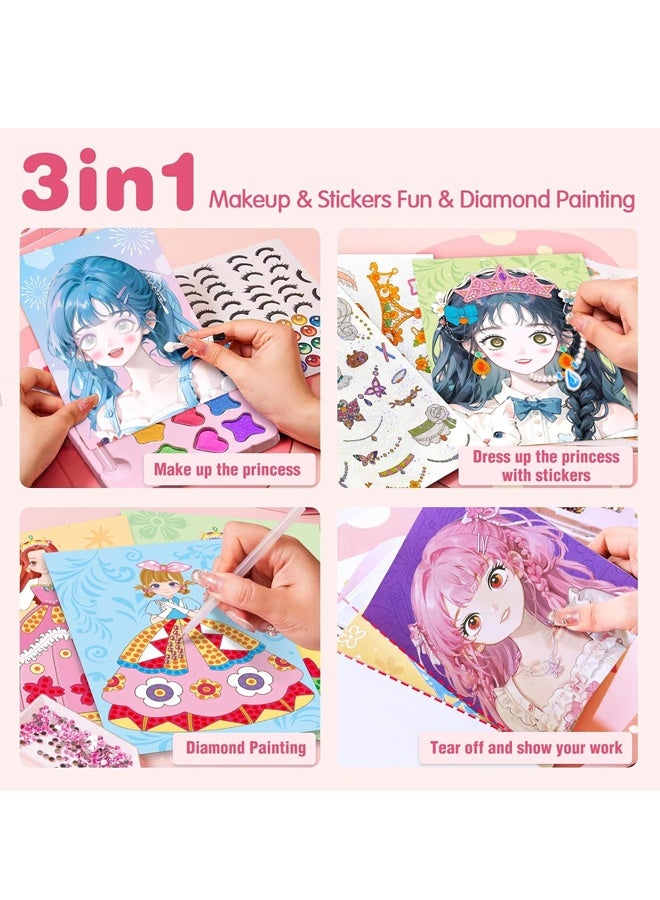 Art Craft Activity for Kids, Paper Craft Kits - Paper Makeup DIY Girls Toy Kit with Diamond Painting & Princess Dress Up Set - Image 2