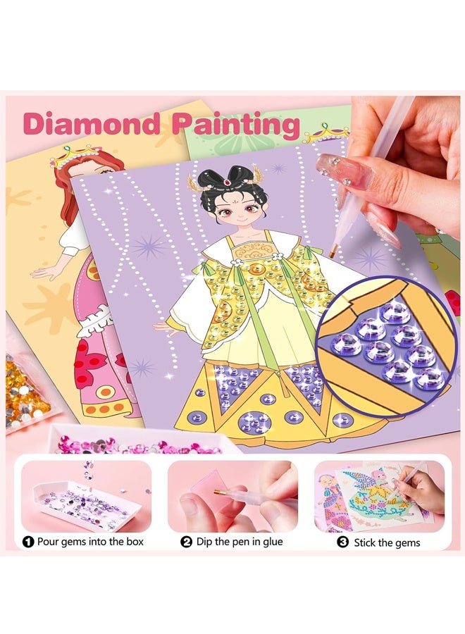 Art Craft Activity for Kids, Paper Craft Kits - Paper Makeup DIY Girls Toy Kit with Diamond Painting & Princess Dress Up Set - Image 4