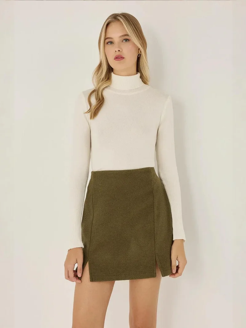 HICCUP High Waist Mini Skirt with Slit