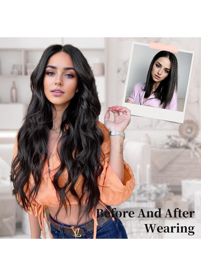 KooKaStyle Invisible Wire Hair Extensions With Transparent Wire Adjustable Size 4 Secure Clips Long Wavy Secret Hairpiece (24 Inch, Black)  - Image 2