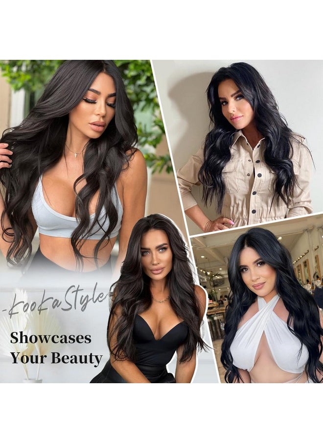 KooKaStyle Invisible Wire Hair Extensions With Transparent Wire Adjustable Size 4 Secure Clips Long Wavy Secret Hairpiece (24 Inch, Black)  - Image 4