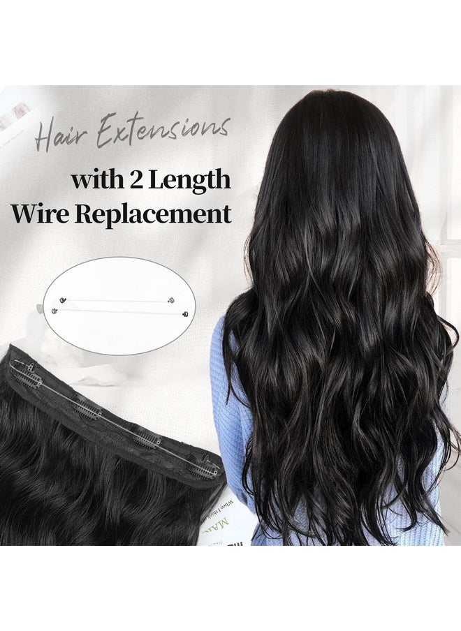 KooKaStyle Invisible Wire Hair Extensions With Transparent Wire Adjustable Size 4 Secure Clips Long Wavy Secret Hairpiece (24 Inch, Black)  - Image 5