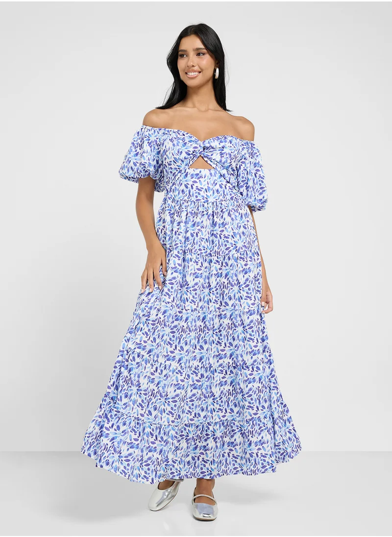 Ginger Off Shoulder Floral A Line Dress