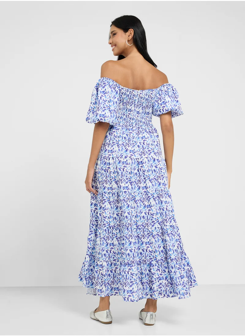 Ginger Off Shoulder Floral A Line Dress